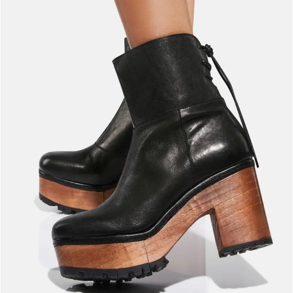 Hard to find! NWOT Free People Kenna Leather Platform Clog Boots /Sexy Back Lace - Picture 2 of 7